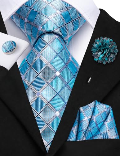 Image of Hi-Tie Men's Tie Lapel Pin Set Pocket Square Cufflinks Formal Woven Silk Tie Sets Wedding Party