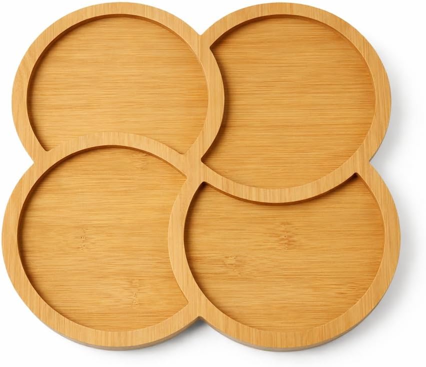 Petisqueira Trevo 29x29cm com 4 Divisórias Simétricas em MDF – Bandeja Gourmet para Petiscos, Frios e Queijos – Centro de Mesa Decorativo Moderno