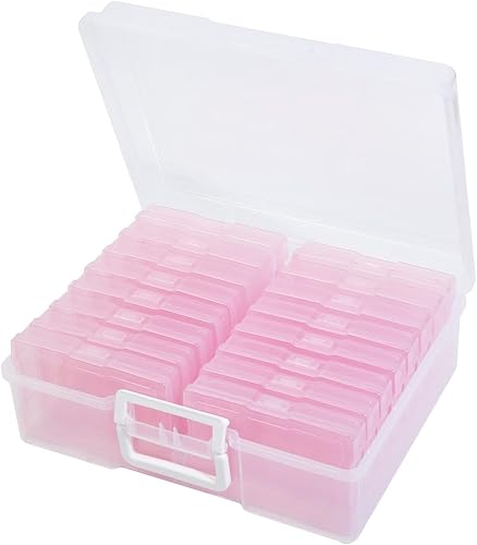4" x 6" Photo Storage Case with Handle, 16 Inner Photo Organizer Keeper, Extra Large Storage Picture Boxes, Seed Storage, Transparent Craft Keeper (Purple)
