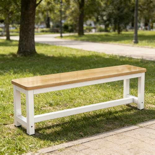 Banco de jardín de metal resistente con madera maciza para parques 7