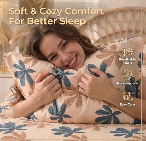 Image of HOMEKART Floral Printed King Size Cotton Bedsheet with 2 Pillow Covers | Luxury Double Bed Bedding Set 86x88 Inches | Ultra Soft, Breathable & Wrinkle Resistant & Home Decor (Desert Beige Floral)