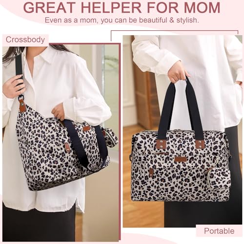 Image of Pritent Diaper Bag Tote - Diaper Baby Bags with Pacifier Case, Shoulder Straps, Stroller Clips, Waterproof Large Mommy Maternity Travel Baby Bag for Mom and Dad, Leopard, Medium