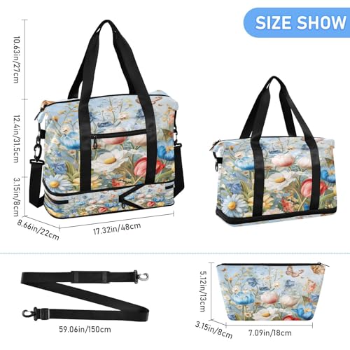 Spring Vivid Flowers Gym Bag for Women Sport Travel Duffel Bag Shoulder Weekender Overnight Bags with Wet Pocket & Shoe Compartment3