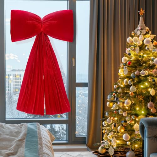 31.5 x 47.2 Inches Christmas Extra Large Red Velvet Bow, Christmas Tree Topper Decor Giant Oversized Large Xmas Velvet Bow for Home Wall Wreath Backdrop Holiday Indoor Outdoor Decorations by Suilung - Image 4