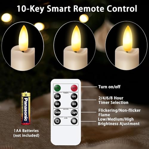 Image of KSWING Upgraded Real Wax Short LED Flameless Taupe Taper Candles with Remote, 6 PCS Candlesticks Battery Operated 3D Flickering- 6 inch Realistic Fake Candle Sticks for Home /Wedding /Fireplace Xmas Decor