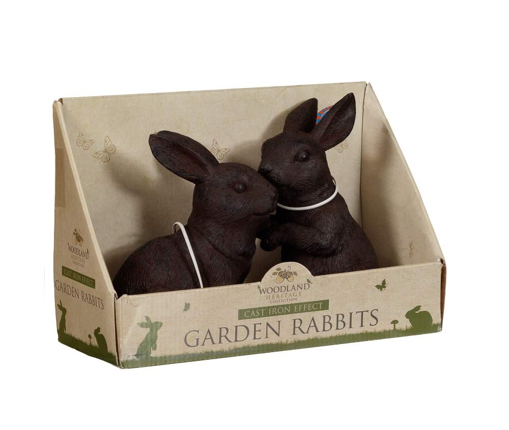 Woodland Heritage Garden Cast Iron Effect Set of 2 rabbits statue ornament decoration (Cast Iron)