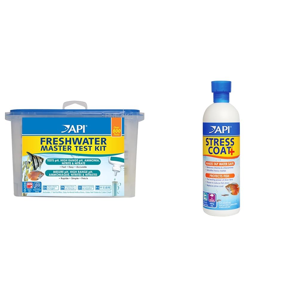 API 800-Test Freshwater Aquarium Water Master Test Kit with Stress Coat Water Conditioner, Aloe Vera, 16-Ounce