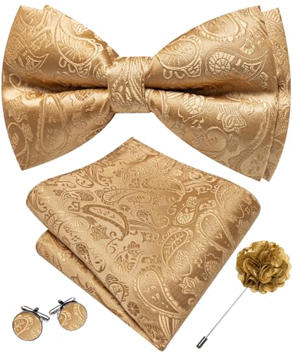 Image of YOHOWA Mens Bow Tie Set Paisley Coloful Pre-tied Bowties Adjustable with Handkerchief Cufflinks Wedding Prom Party