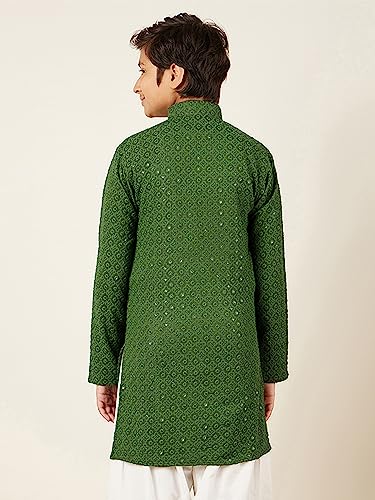 Image of AJ DEZINES Chikankari Kurta For Boys- Ethnic Wear | Embroidery Chikankari Sequined | Traditional & Festive Outfit | Cotton Stylish Boys Kurta | Perfect For Wedding & Family Function