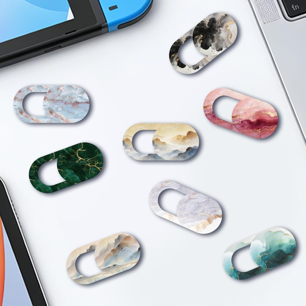 8Pcs 8 Styles Laptop Camera Cover Slide Marble Privacy Guard Accessories, 0.04 Inch Ultra Thin Webcam Cover Protector Blocker for Desktop Computer Tablet Notebook Mini PC Home Office Use image 4