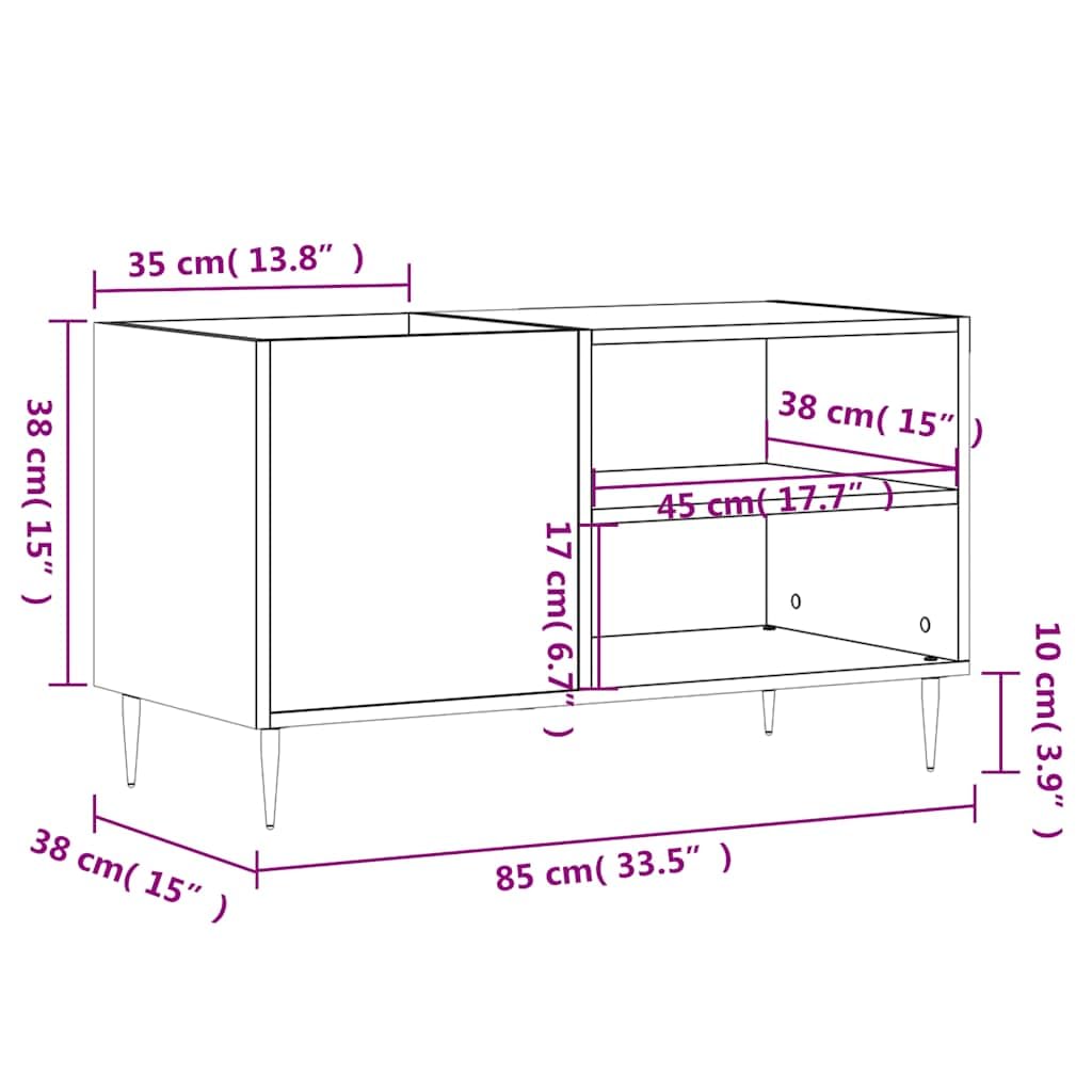 Armadio per dischi in legno, 85 x 38 x 48 cm, con gambe in ferro, spazioso per dischi in vinile, piastra superiore stabile per giradischi, credenza per soggiorno