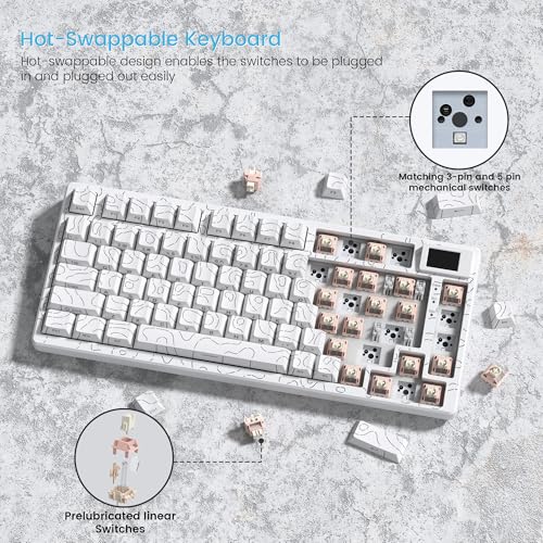 Image of Womier SK80 75% Percent Keyboard Gaming with Color Multimedia Display Mechanical Keyboard Topographic, Hot Swappable Gasket Mount RGB Creamy Key Board Pre-lubed POM Switch for Mac /Win,White