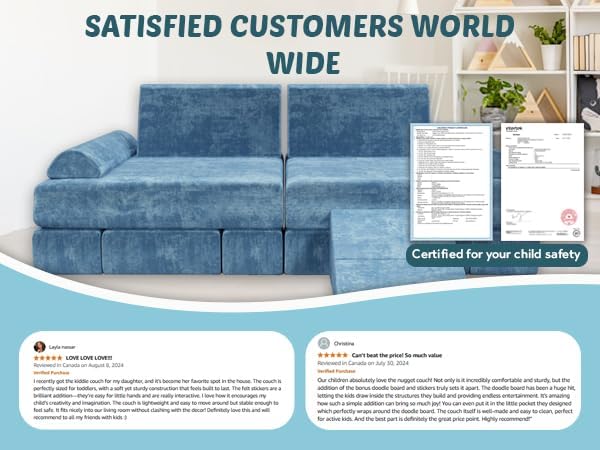 Miniatura 9 de Sofá modular para niños con tablero de garabatos y calcomanías, juego de espuma 27D de alta densidad, sofá plegable convertible para niños con