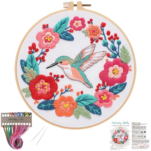 Louise Maelys Hummingbird Embroidery Kits for Beginners,Cross Stitch Kit for Adults,DIY Needlepoint with Flowers Pattern