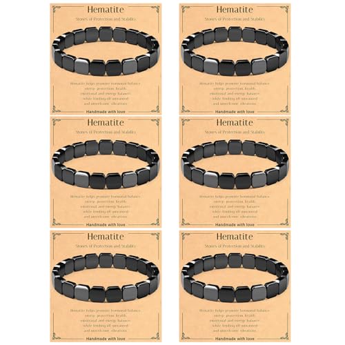 Giovanchi Pulseras para Hombre Pack 6 Pcs Tamaño Grande Hematita miniatura 1