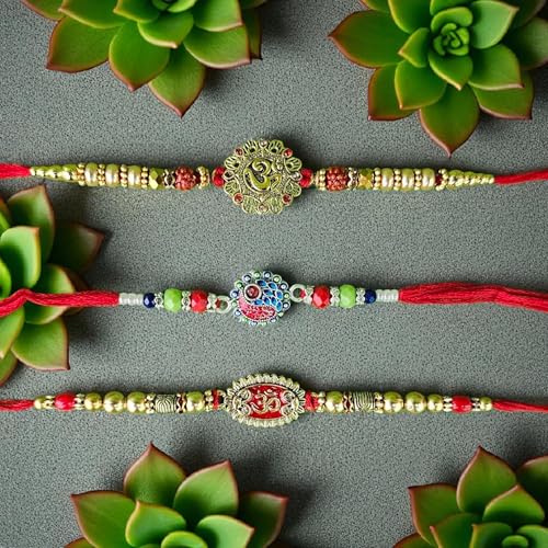Image of Traditional Premium Rakhi Combo for Brother Special - Celebrate The Eternal Sibling Bond |3 Assorted Rakhis| Kundan Rakhi | Raksha Bhandhan | Free Roli Chawal | PoPo Toys