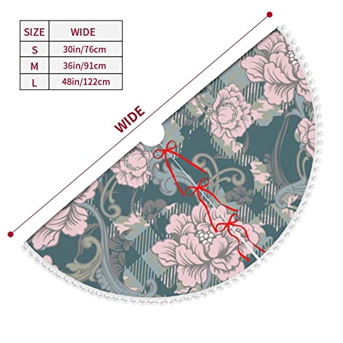 Christmas Tree Skirt With Pom Trim Floral-Plaid-Baroque Holiday Christmas Home Decorations 30" #TOP1