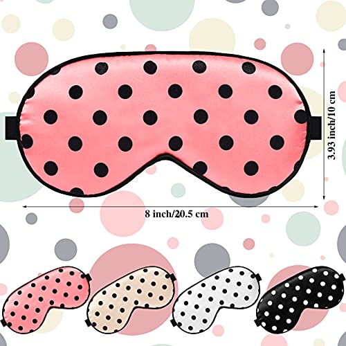 4 Pieces Silk Dot Sleep Mask Eye Mask Dot Blindfold With Adjustable Strap, Soft Dot Silk Eye Cover For Women Men, Eyeshade Mask Satin Night Blindfold Cover (Black, White, Pink, Watermelon Red) #TOP1