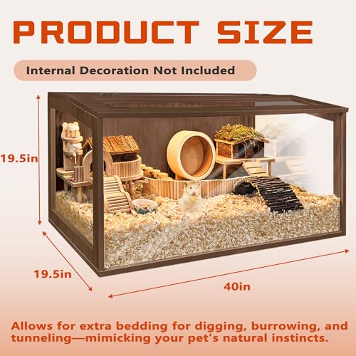 PROLEE Hamster Cage with Chewproof Wood Top, Guinea Pig Cages, Hamster Habitat with Clear Acrylic Sheets Solid Built, Small Animal Cage (Walnut, 40X19.5X19.5 inch) by PROLEE - Image 3