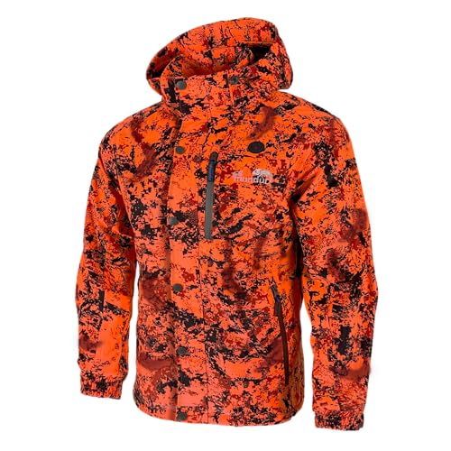 Full mundur Outdoorjacke, Orange Camo Jagdjacke, Wanderjacke, leichte Übergangsjacke, winddichte Jacke, wasserdichte Regenjacke, atmungsaktive Funktionsjacke mit abnehmbarer Kapuze für Herren