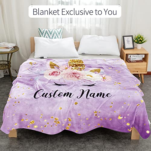 Image of Personalized Horse Blanket with Name for Girl Custom Name Blanket for Kids