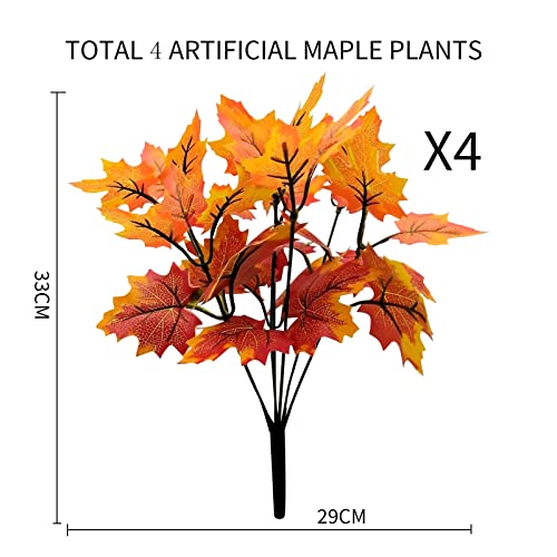 4 Bunches Artificial Autumn Decorations Maple Leaf Fake Plants Leave Stems for Fall Vase Decoration Indoor Home Shrubs Wedding Thanksgiving Party Fireplace Christmas - Image 2