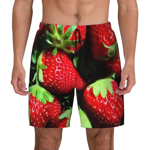 Strawberry Pattern Built-in Compression Lining Men's Double Swim Trunks Shorts Beach Shorts with Two Pockets
