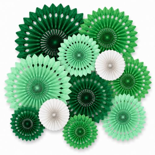 Image of Green White Party Decoration Hanging Honeycomb Round Paper Fans Kit for Theme Birthday Baby Shower Summer Forest Patrick's Irish Backdrop Party Supplies 11 Count