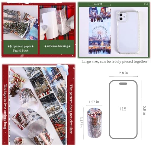 Image of Christmas Washi Tape Set,3 Rolls City Landscape Stickers for Journaling,Christmas Washi Tape Stickers for Junk Journal Supplies,Scrapbooking,Notebook,Phone Case,DIY Craft(Victoria)