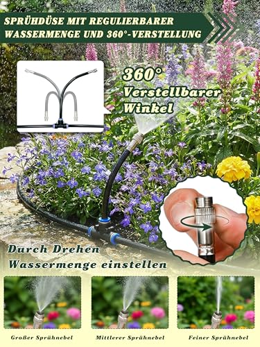 Bewässerungssystem Garten bewässerung 20 m Tropfbewässerungssystem, Gartenbewässerungssystem Gewächshaus, 25 Biegsames Nebelrohr, für Garten, Gewächshaus, Terrasse, Balkon
