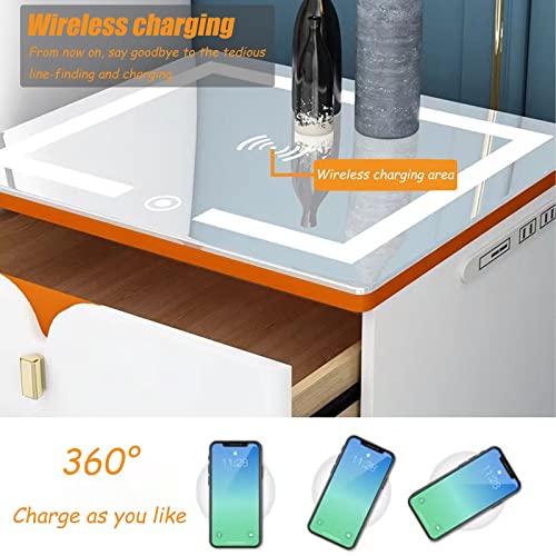 Table de nuit intelligente LED table basse USB et meuble d'appoint 2 tiroirs