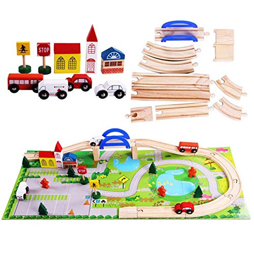 Mango Town Holz Eisenbahnen Holzeisenbahn Holzzug Set Stadtbahngleise Holzbahn Spielzeug FÜR Konstruktionsspielzeug Ab 3… – Bild 3
