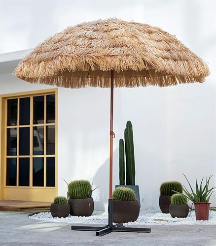 Parasol redondo de brezo artificial de 2.4 metros con sistema basculante para jardín 7