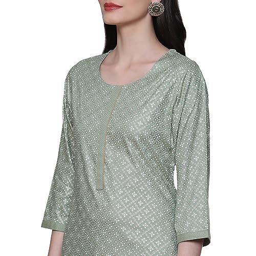Image of Rangriti Sage Green Liva Straight Printed Kurta for Women