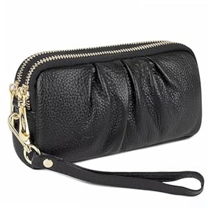 MAVHVAM Genuine Leather Wristlet Wallet for Women Stylish Ruched Wristlet Clutch Purse with Detachable Wrist Strap