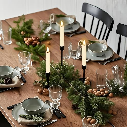 Image of 6.4 Inch Flameless Taper Candles with Remote, Short Flickering Battery Operated Candles, Ivory Led Flameless Candlesticks for Weeding Home Party Festival Decor, 6 Pack