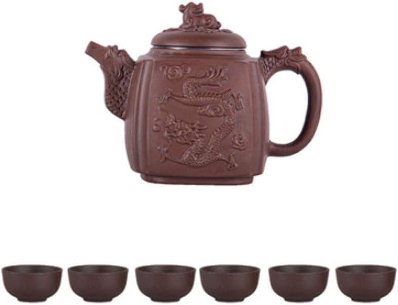 Maya Star Chinese Handmade Yixing Purple Clay Teapot and 6 Purple Clay Cups,Large Capacity Kongfu Teapot for Household A25
