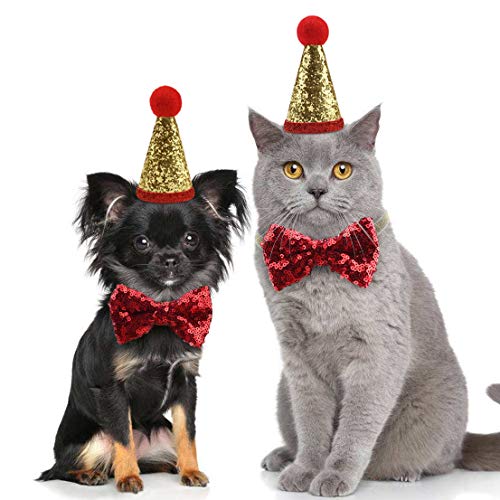Idepet Bonnets de Noël pour Chat Paillettes Chapeaux Bowknot Costume Noeud Papillon réglable...