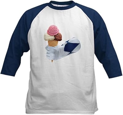 CafePress Power Rangers Holding Ice Cr Kids Baseball T Shirt Kids Cotton Baseball Jersey, 3/4 Raglan Sleeve Shirt Navy/White