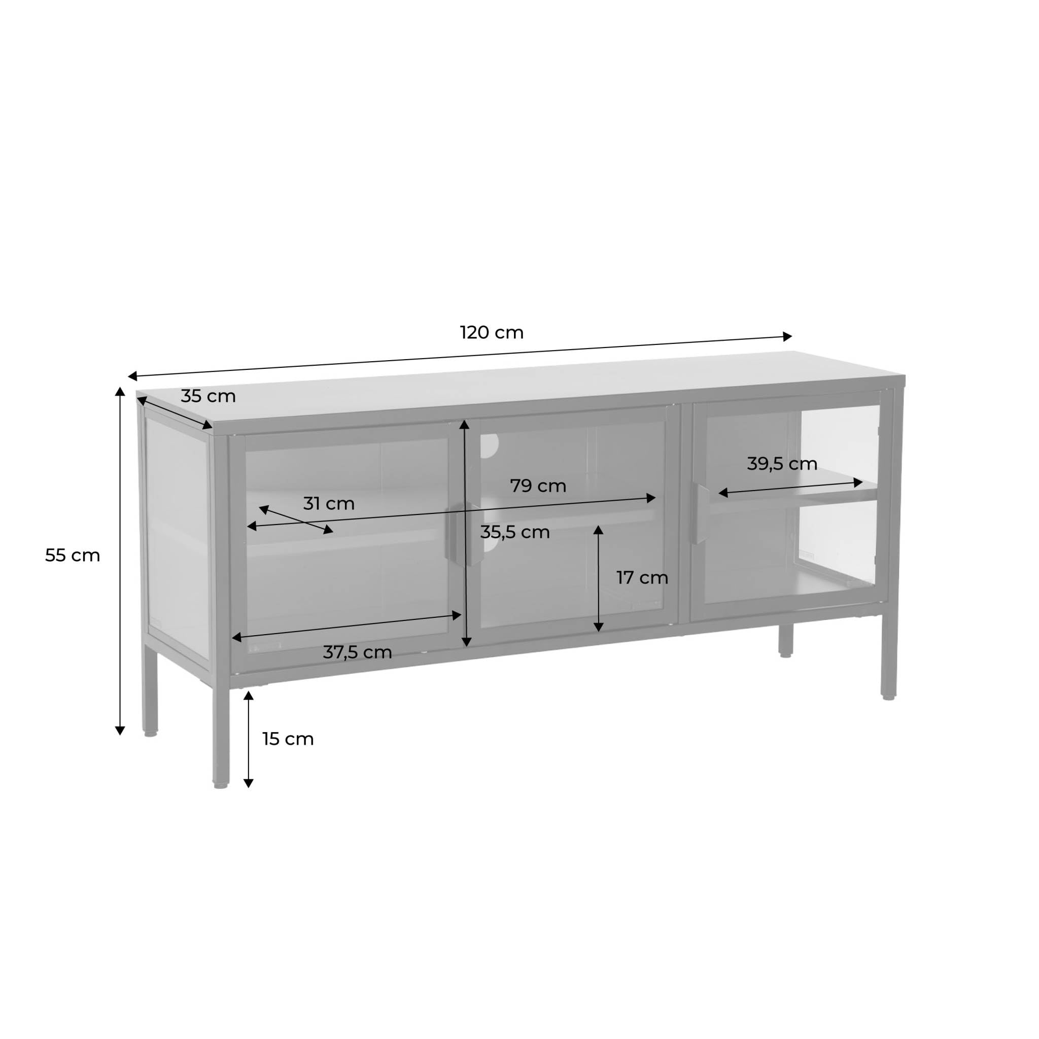 Alice's Garden sweeek-Mueble de TV Industrial de Metal y Vidrio Templado con 3 Puertas, 120cm Verde - 120x35x55 cm | Arkansas