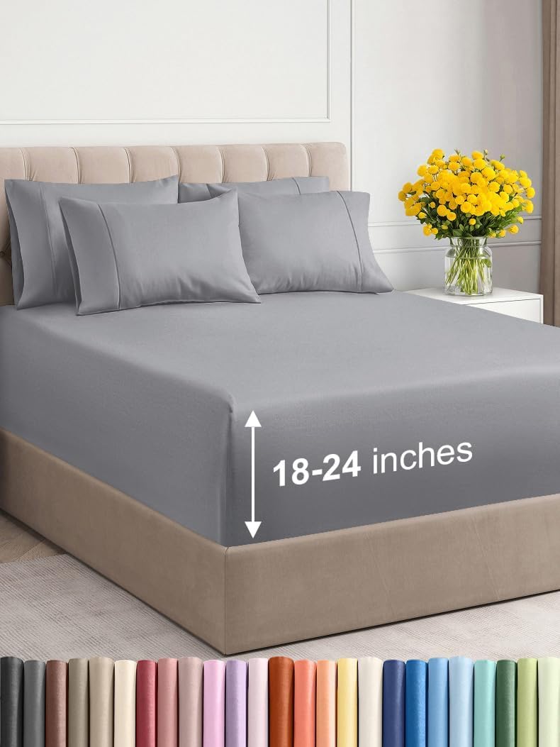 Extra Deep Cal King Sheet Set - 6 Piece Breathable and Cooling Sheets - Hotel Luxury Bed Sheets Set - Easy Fit - Soft, Wrinkle Free and Comfy Sheets Set - Steel Blue Sheet Set with Extra Deep Pockets