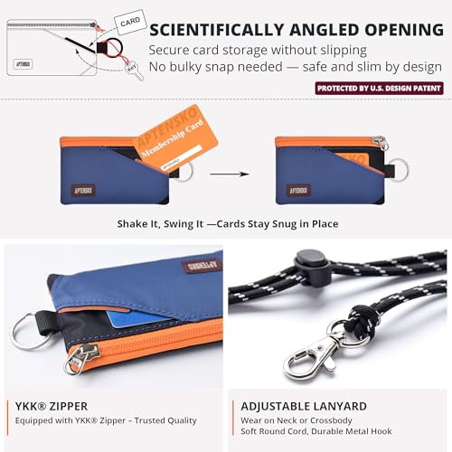 Image of RFID Blocking Travel Wallet with Adjustable Lanyard, Small Nylon Zipper Pouch and Badge Holder for ID, Credit Cards, Cash, Keys, Commuters (Navy+Black)