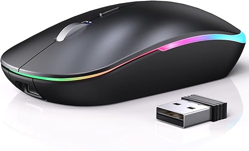 WisFox Ratón Bluetooth recargable delgado silencioso 3 modos Bluetooth 50 y 30USB inalámbrico portátil LED ergonómico inalámbrico para computadora