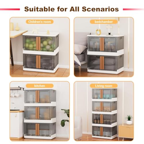 Karramlili Stackable Storage Bins With Lids,Collapsible Closet Organizers and Storage,Foldable Box with Wheels Containers for Home Kitchen Office Storage(3 Pack, 8.5Gal)