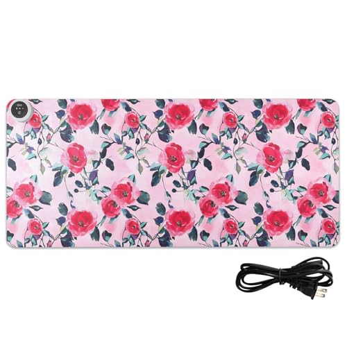 Tapis de souris chauffant en cuir à roses, 80x33 cm pour bureau