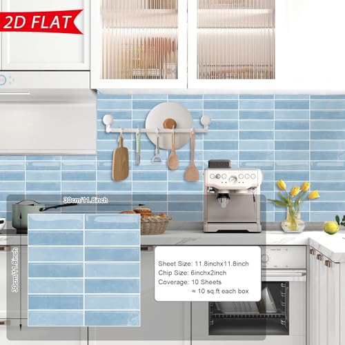 TOARTI 10 Stück 2D Himmel Blau Fliesenaufkleber Metro Fliesen Selbstklebend fliesenaufkleber Küchenrückwand Fliesen Klebefliesen Fliesenfolie Selbstklebende Küche Bad 30 x 30cm
