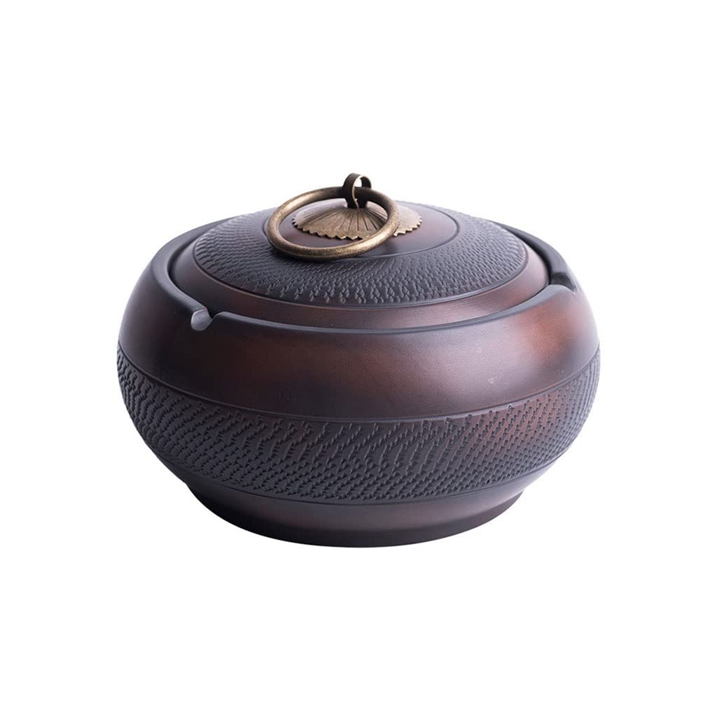 ashtray， for Cigarettes Ceramic Ashtray with Lid Outdoor Home Coffee Table Office Desktop Retro(M)