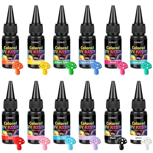 KISREL UV Resin Upgrade 12 Opaque Colored UV Resin Kit Solid Colored UV Resins for Beginners Rigid Ultraviolet Resin for Crafts Jewelry Making and Decoration