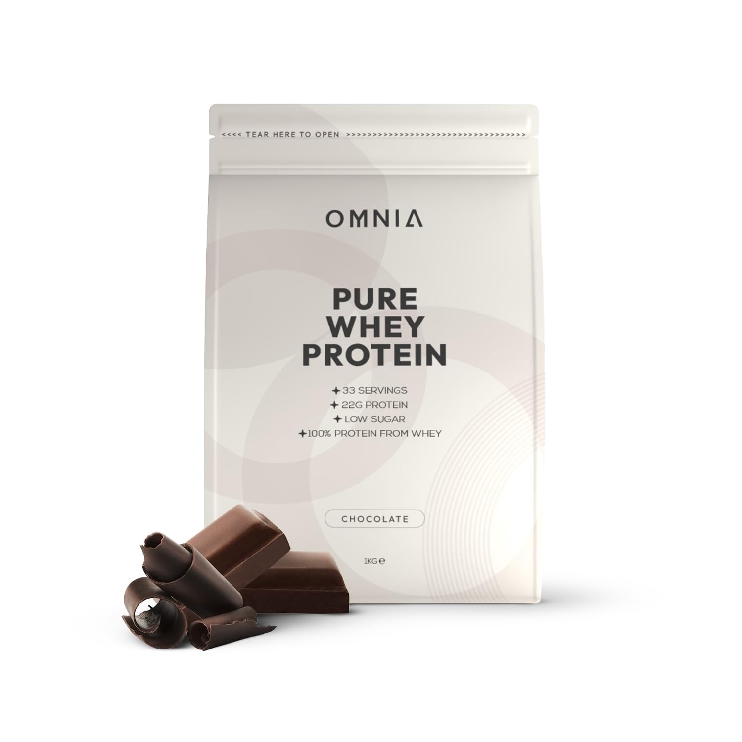OMNIA Pure Whey Protein Powder, Nutrition Low Carbs and Low Sugar Muscle Building Powder, Over 22G Protein Per Serving, 33 Servings - 1 KG - Chocolate