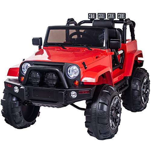 Dawoo Coche Eléctrico para Niños 1 Asiento, Vehículo Eléctrico Todoterreno para Niños, Control Remoto Bluetooth 2.4 GHz, Luz Led, Doble Puerta, Reproductor De Mp3, 3 Velocidades (Rojo)